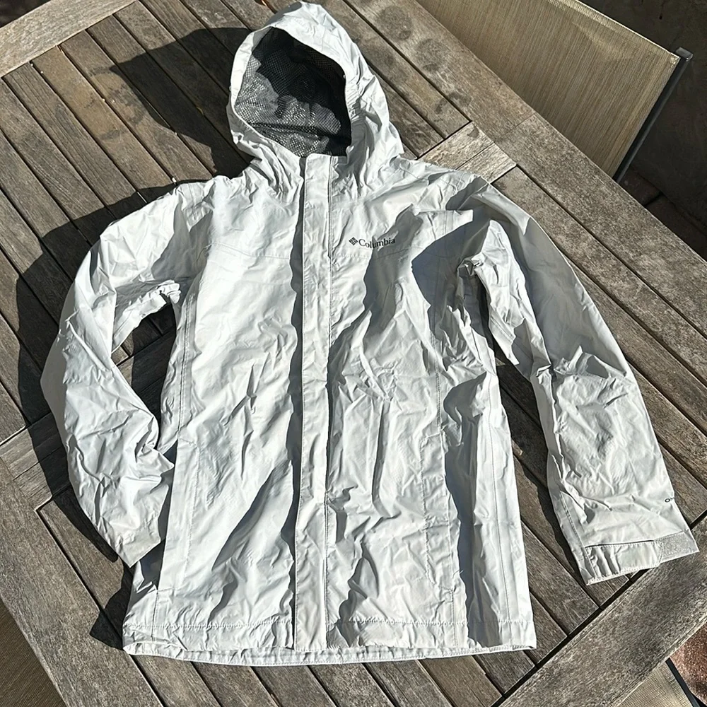 COLUMBIA Silver Gray Waterproof Hooded Jacket Kids M EUC - Picture 1 of 16